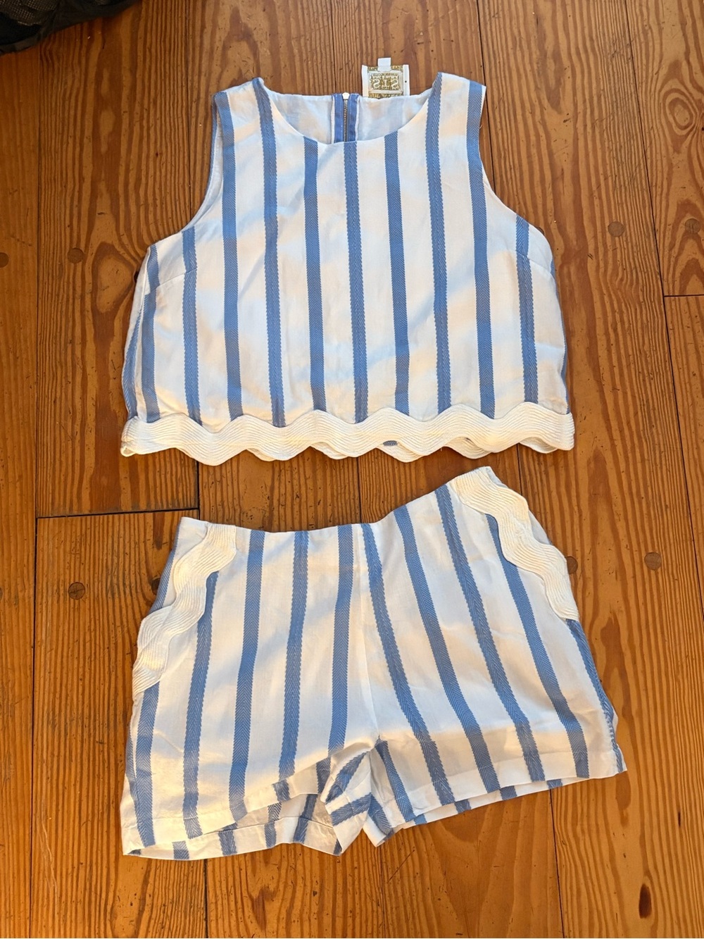Sail to Sable STS Blue White Striped Ric Rac Two Piece Shorts Set M
